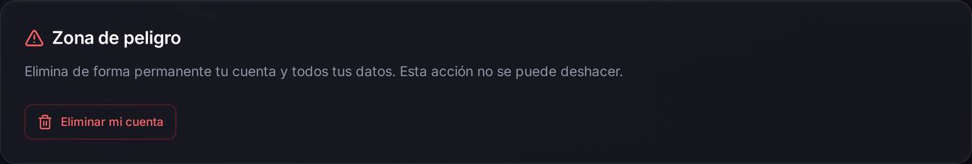La «Zona de peligro», al final de Mi cuenta. Es el único sitio desde donde se borra la cuenta.