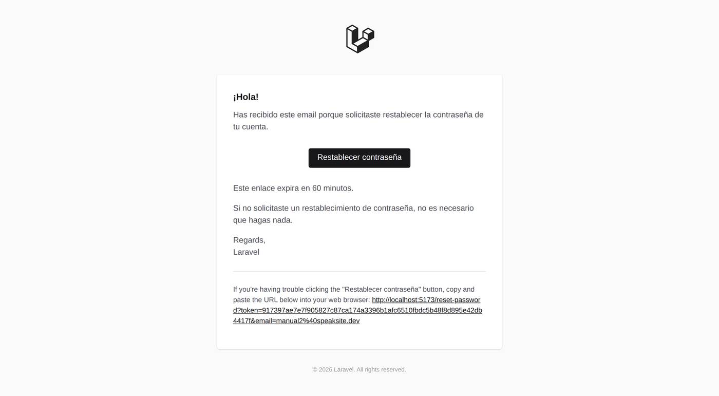 El correo de recuperación tal cual llega. El enlace del botón caduca a los 60 minutos y solo sirve una vez.