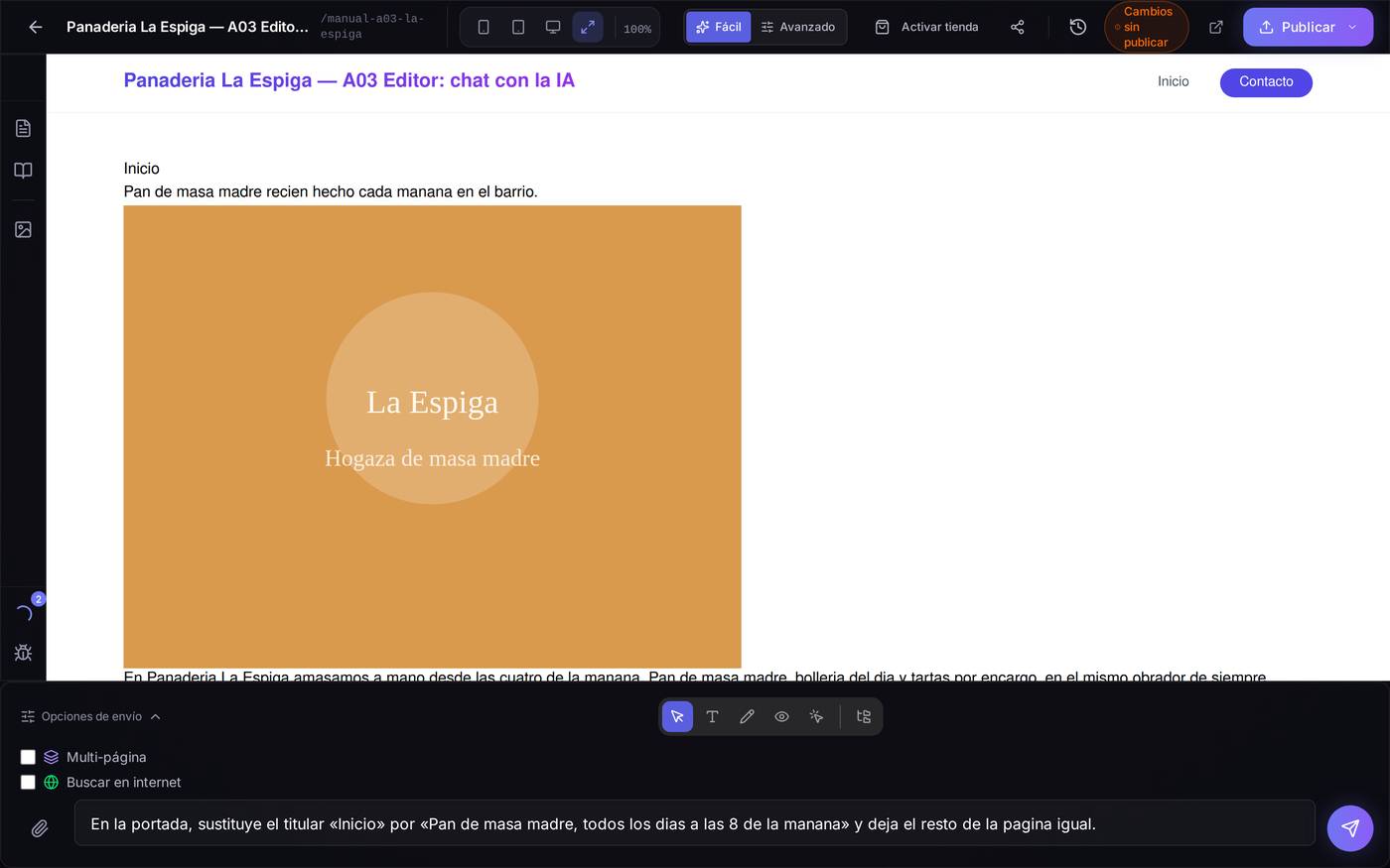 Una petición concreta escrita y las opciones de envío desplegadas, justo antes de pulsar enviar.
