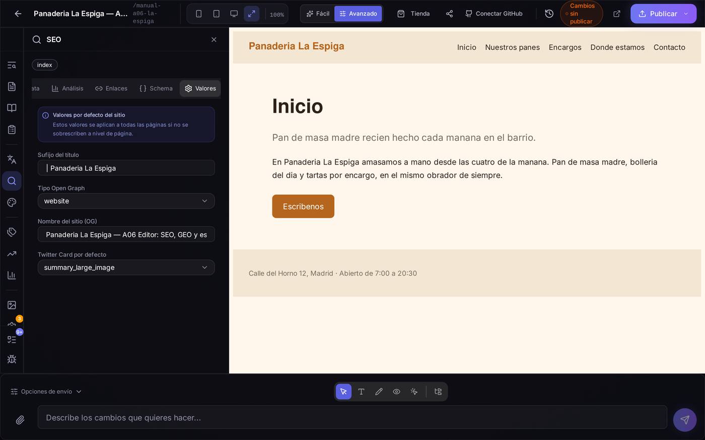 La pestaña Valores con el sufijo de título vacío.